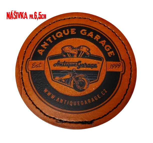 kožená nášivka Antique Garage kruh2 černá